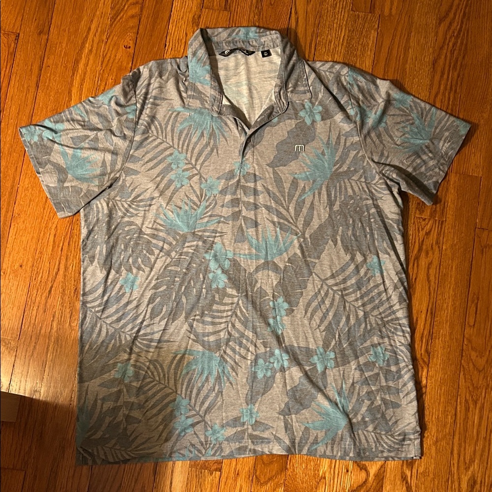 Travis Mathew Gray and Blue Floral Polo Shirt
